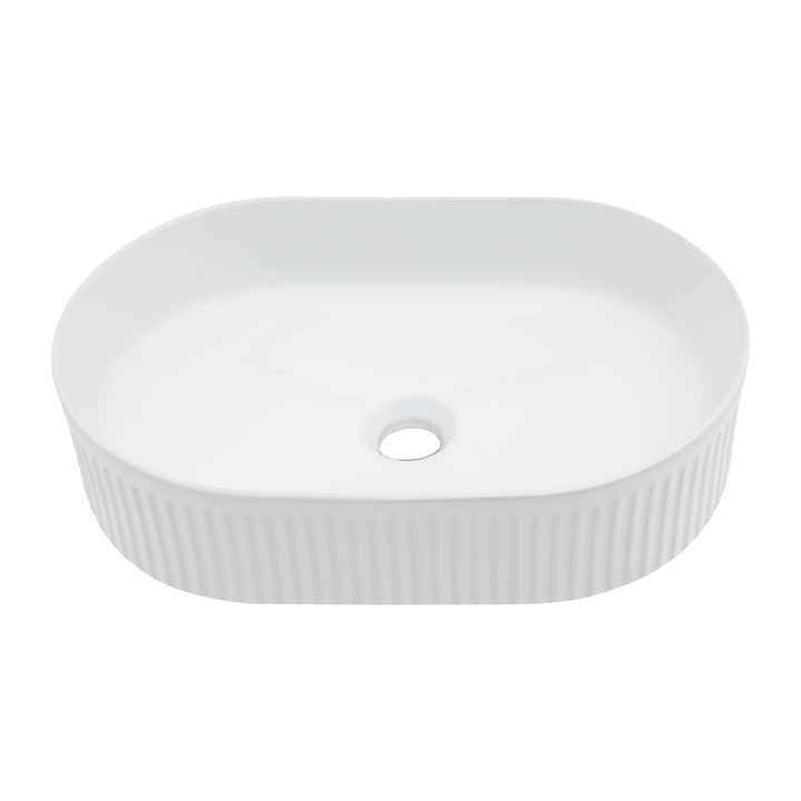 Oval Ceramic Vessel Sink – Fluted Design, White Finish 9744