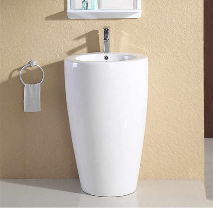 Modern Pedestal Sink – Glossy White Freestanding Design LT-002