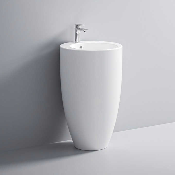 Modern Pedestal Sink – Glossy White Freestanding Design LT-002