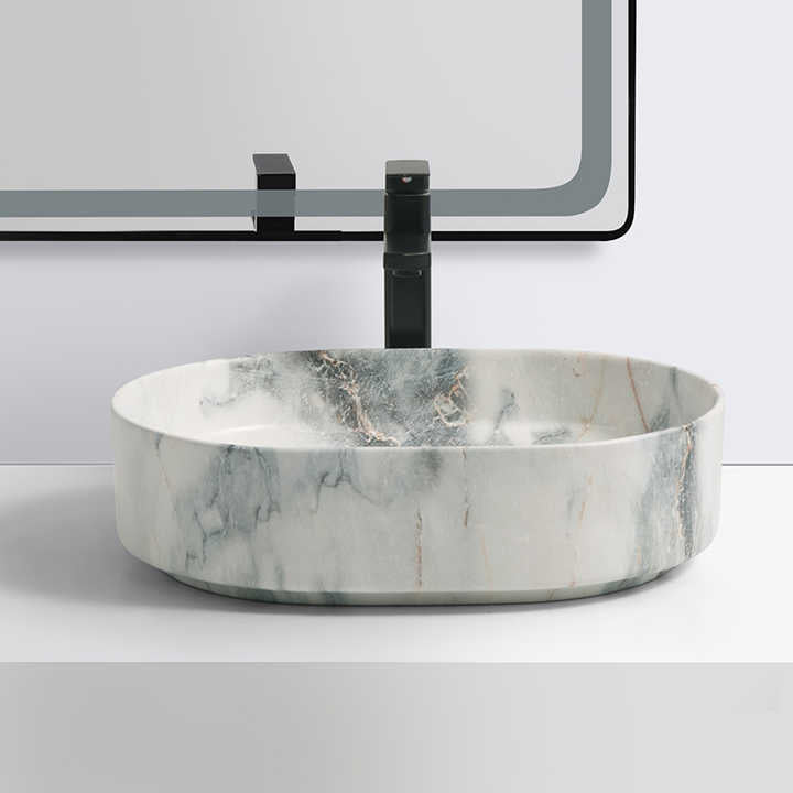 Oval Ceramic Vessel Sink – Marble-Effect Finish 9720A P-146