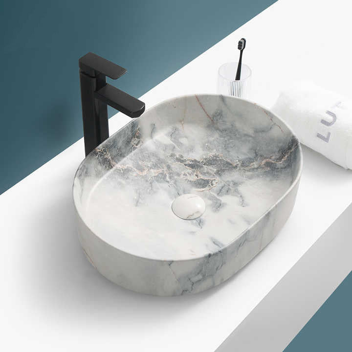 Oval Ceramic Vessel Sink – Marble-Effect Finish 9720A P-146