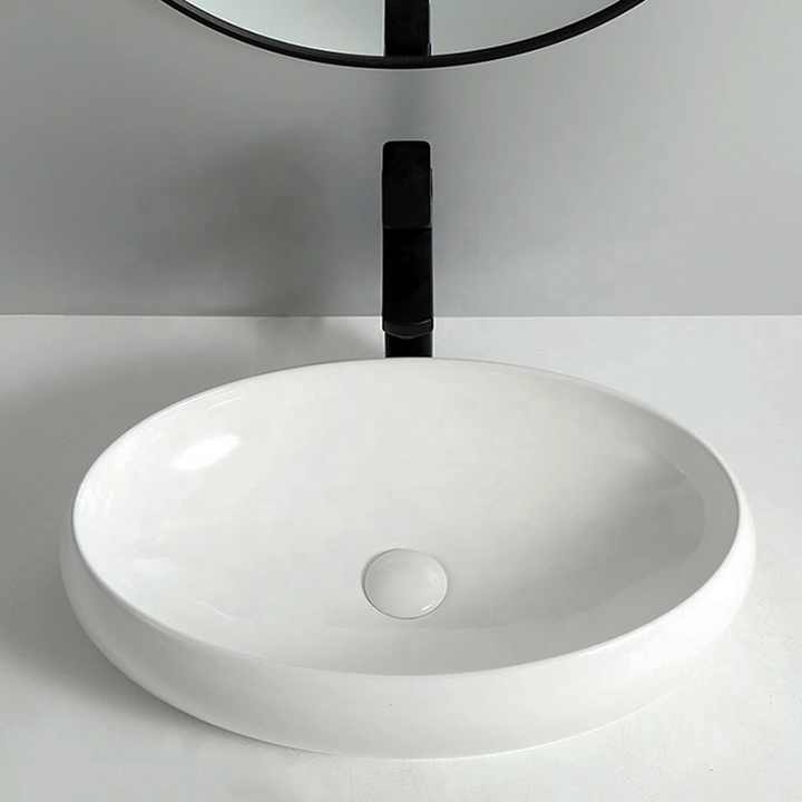 Round Ceramic Vessel Sink – Elevated Edge Design, White Finish 9030B