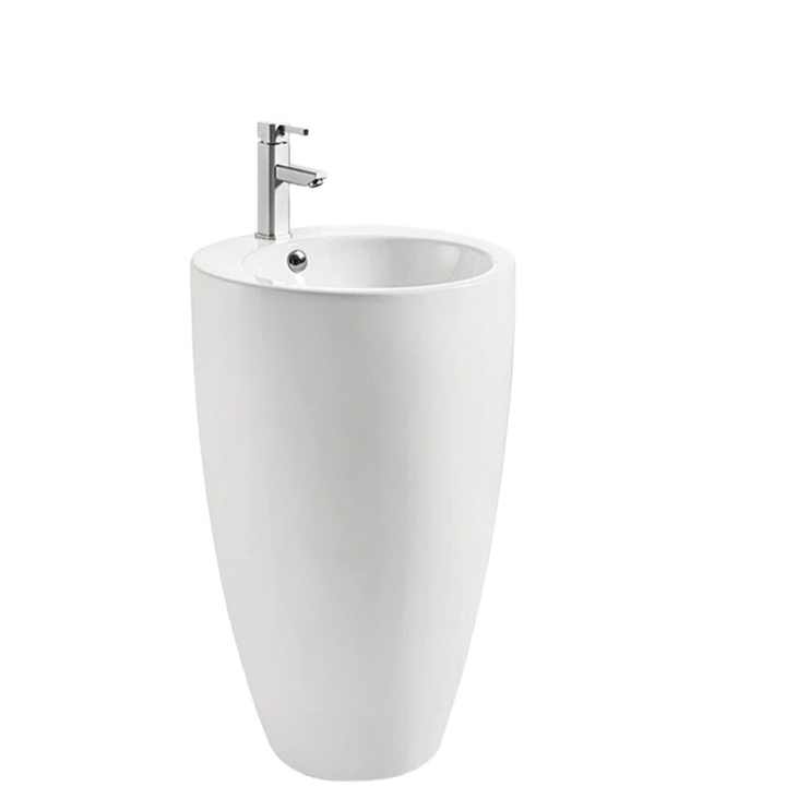 Modern Pedestal Sink – Glossy White Freestanding Design LT-002