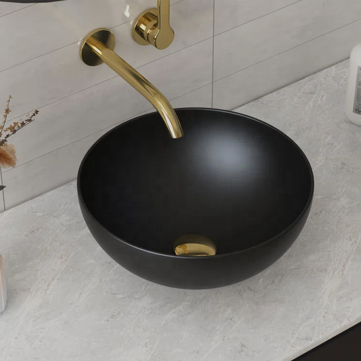 Round Ceramic Vessel Sink – Matte Black Finish 1065B