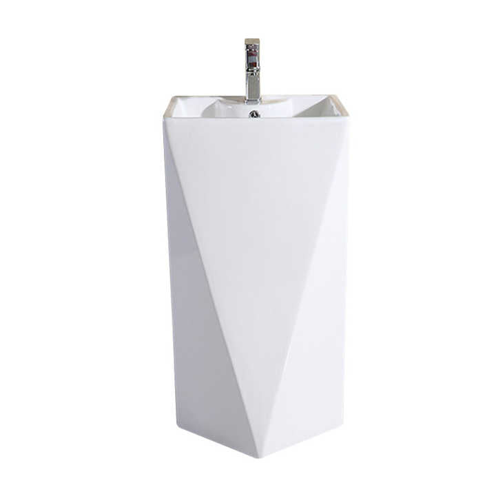 Geometric Pedestal Sink – White Modern Design LT-003B