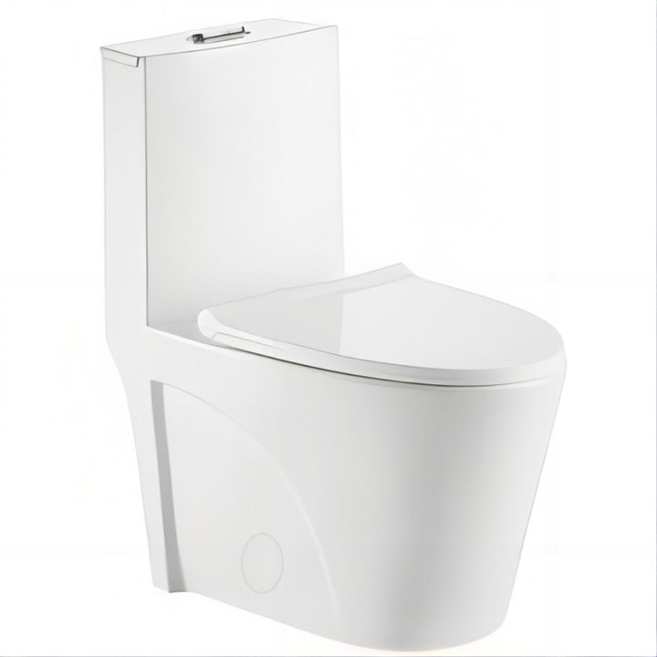 Elongated One-Piece Dual-Flush Toilet Bowl – White, High-Efficiency Flush with Soft-Close Seat 0382