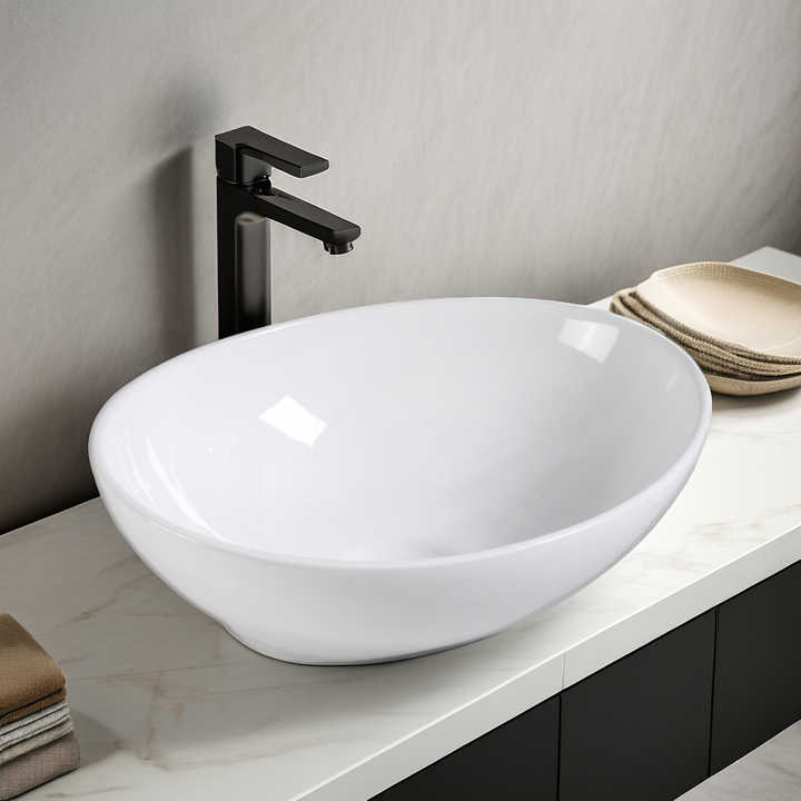 Oval Ceramic Vessel Sink – White Finish 2118