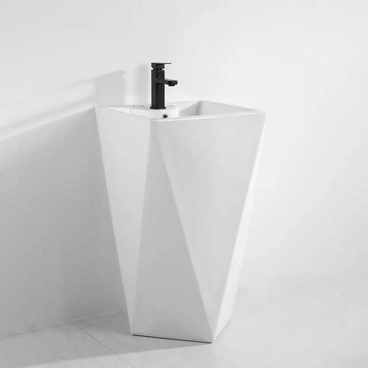 Geometric Pedestal Sink – White Modern Design LT-003B