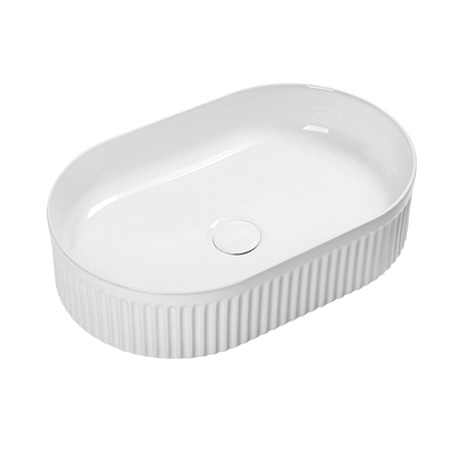 Oval Ceramic Vessel Sink – Fluted Design, White Finish 9744