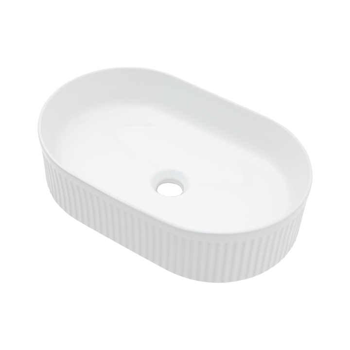 Oval Ceramic Vessel Sink – Fluted Design, White Finish 9744