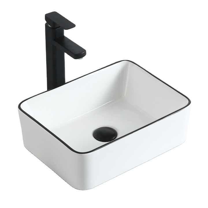 Rectangular Ceramic Vessel Sink – White with Black Trim 8032WB