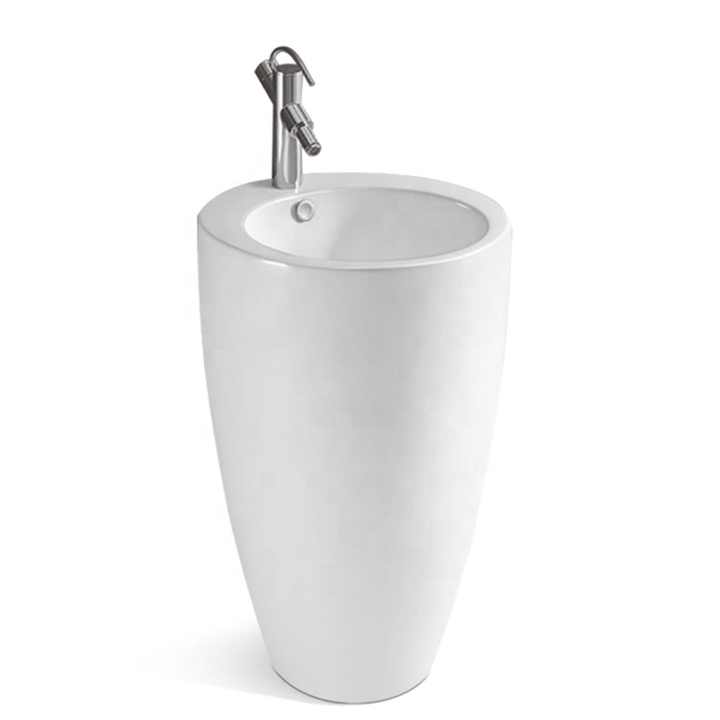 Modern Pedestal Sink – Glossy White Freestanding Design LT-002