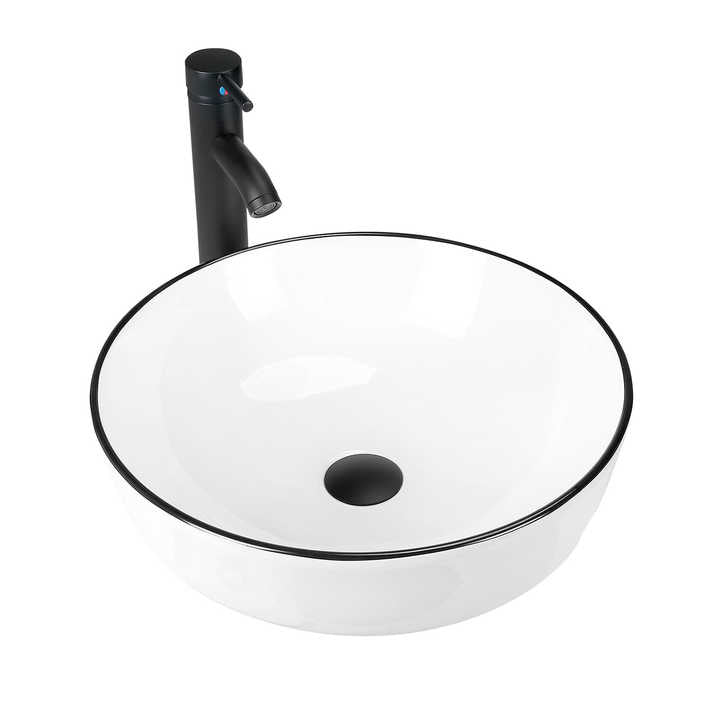 Round Ceramic Vessel Sink – White with Black Rim 2616BL