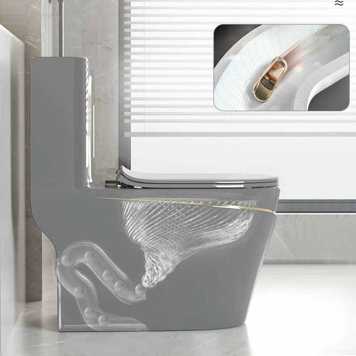 One-Piece Toilet Bowl 8676GG – Grey, High-Efficiency Dual Flush with Soft-Close Seat