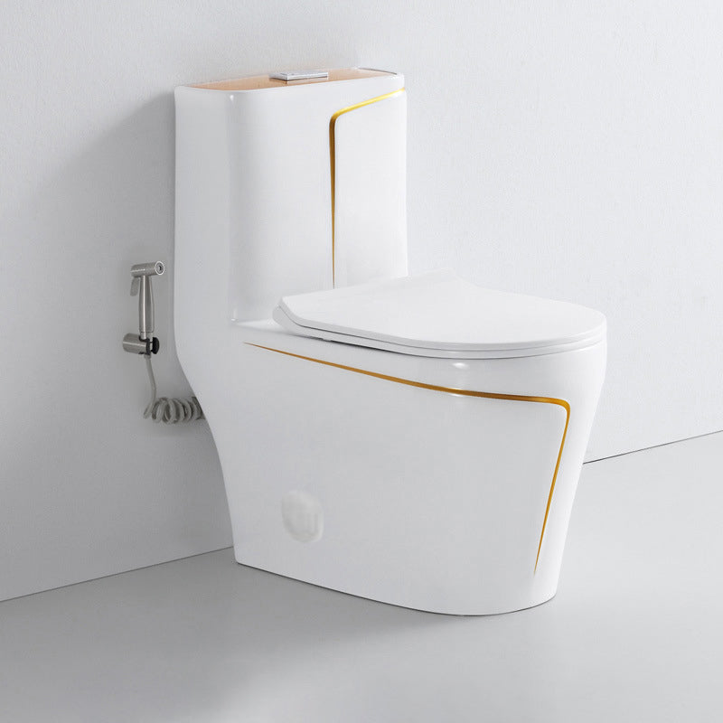 One-Piece Toilet Bowl T6070C-W – White/Gold, High-Efficiency Dual Flush with Soft-Close Seat