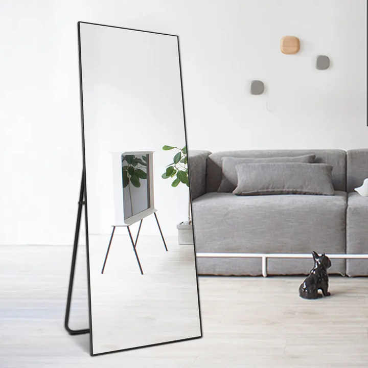 Floor-Standing Mirror with Metal Frame (Black). 71"X32"