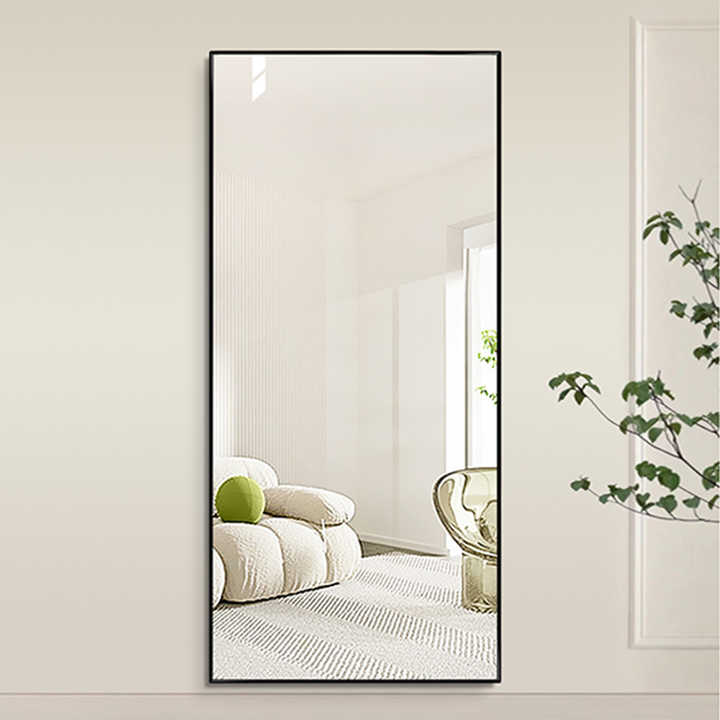 Floor-Standing Mirror with Metal Frame (Black). 71"X32"