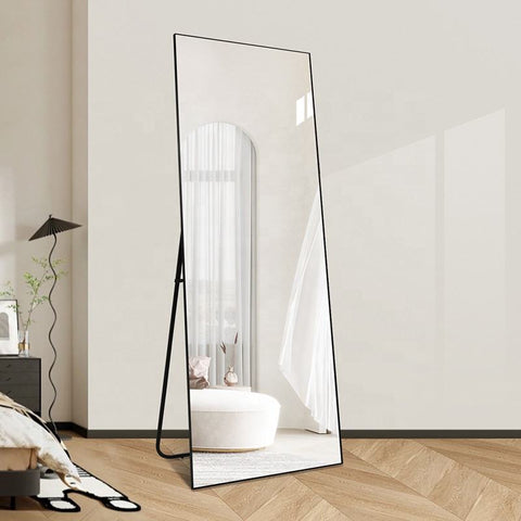 Floor-Standing Mirror with Metal Frame (Black). 71"X32"