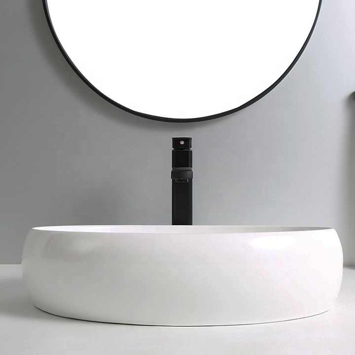 Round Ceramic Vessel Sink – Elevated Edge Design, White Finish 9030B