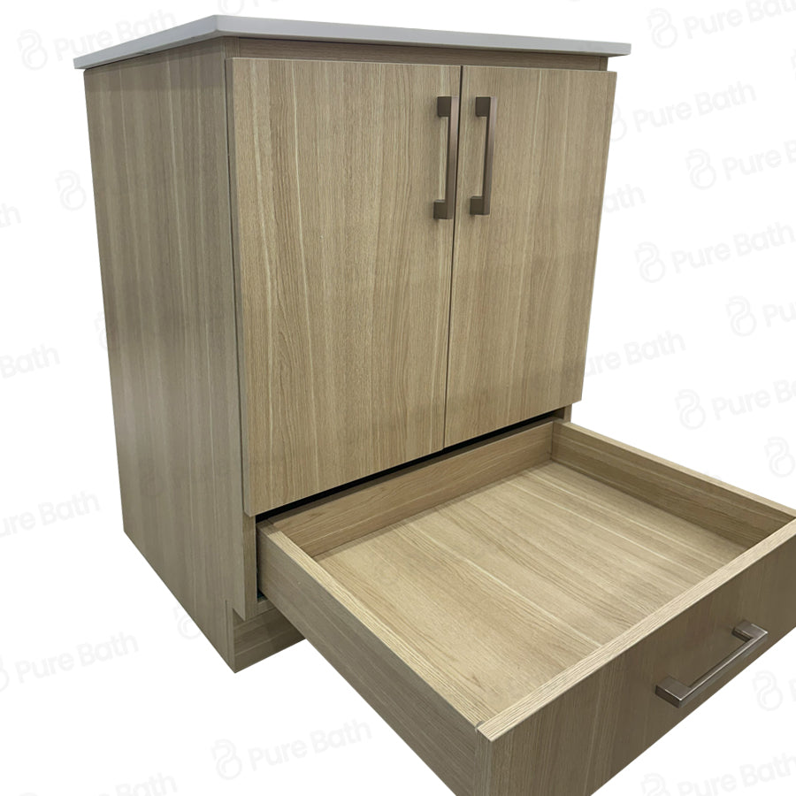 24″ Bathroom Vanity Oak Light (MDF) with Bottom Storage Cabinet. Free Standing