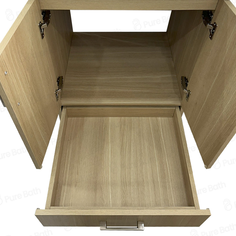 24″ Bathroom Vanity Oak Light (MDF) with Bottom Storage Cabinet. Free Standing