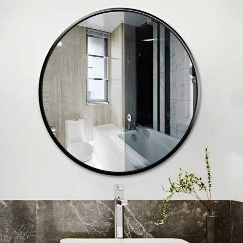 Round Bathroom Mirror with Black Metal Frame 28"x28"