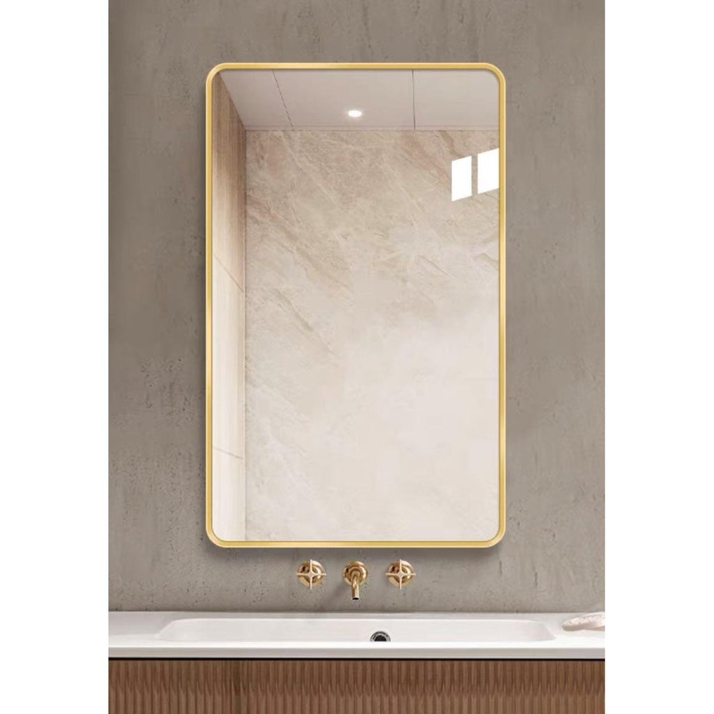 Rounded Corners Bathroom Mirror with Gold Frame