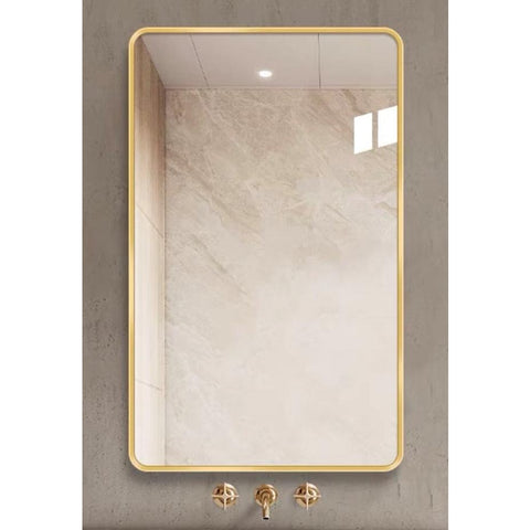 Rounded Corners Bathroom Mirror with Gold Frame