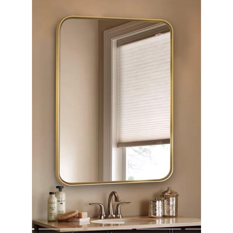 Rounded Corners Bathroom Mirror with Gold Frame