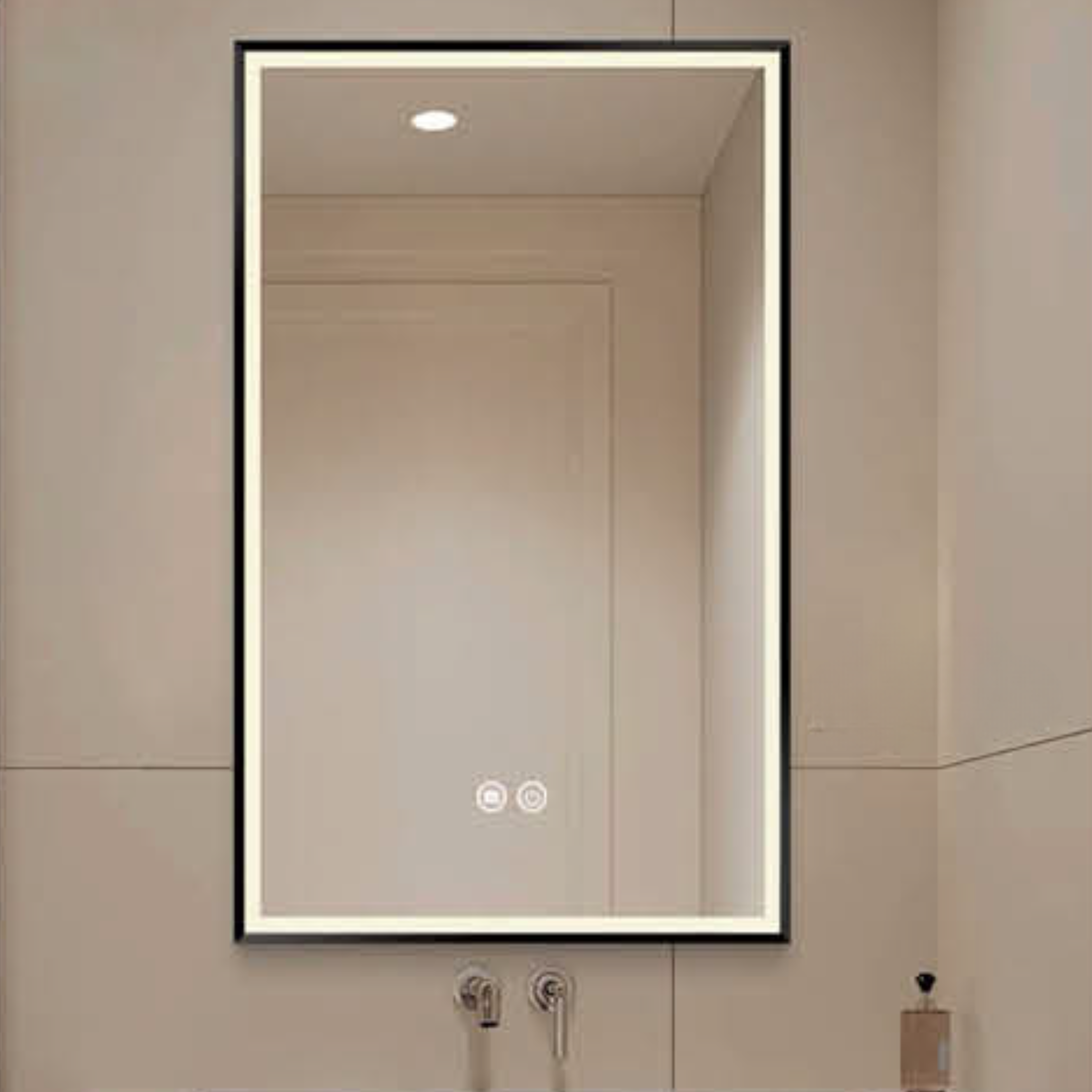 Pure Bath LED Anti-Fog Square Matt Black Frame Mirror 24"x32"