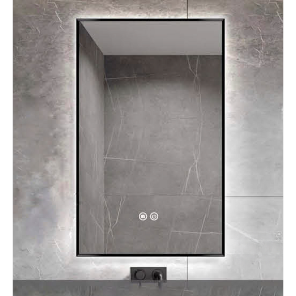 LED Anti-Fog Square Matt Black Frame Bathroom Mirror 24"x32"