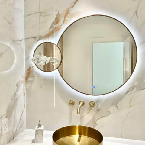 Pure Bath Large and Small Round Gold Frame Detailed Mirror 26"+10"