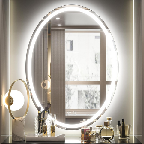 Pure Bath LED Anti-Fog Touch Sensor Bathroom On-Wall Oval Ring Frameless Mirror