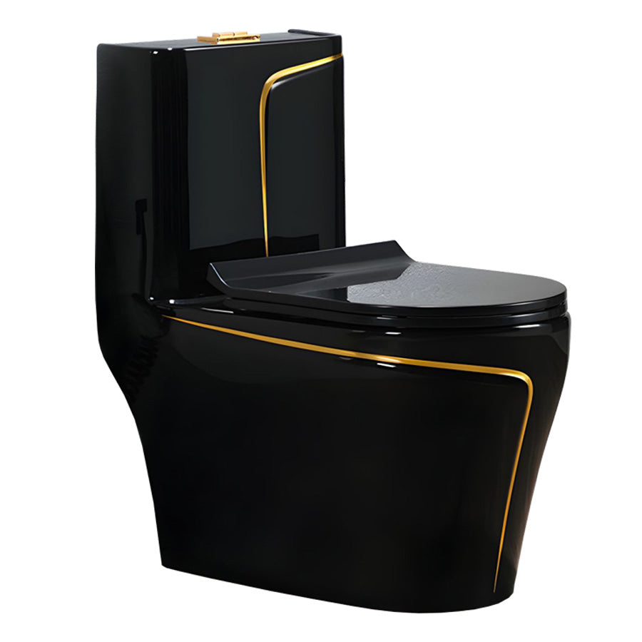 One-Piece Toilet Bowl T7070C-B – Black/Gold, High-Efficiency Dual Flush with Soft-Close Seat