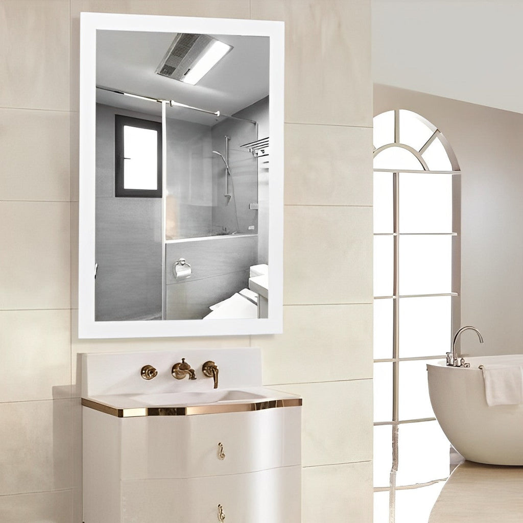 Rectangular Bathroom Mirror with White Frame