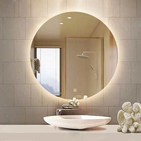 Pure Bath LED Anti-Fog Touch Sensor Bathroom On-Wall Round Frameless Mirror