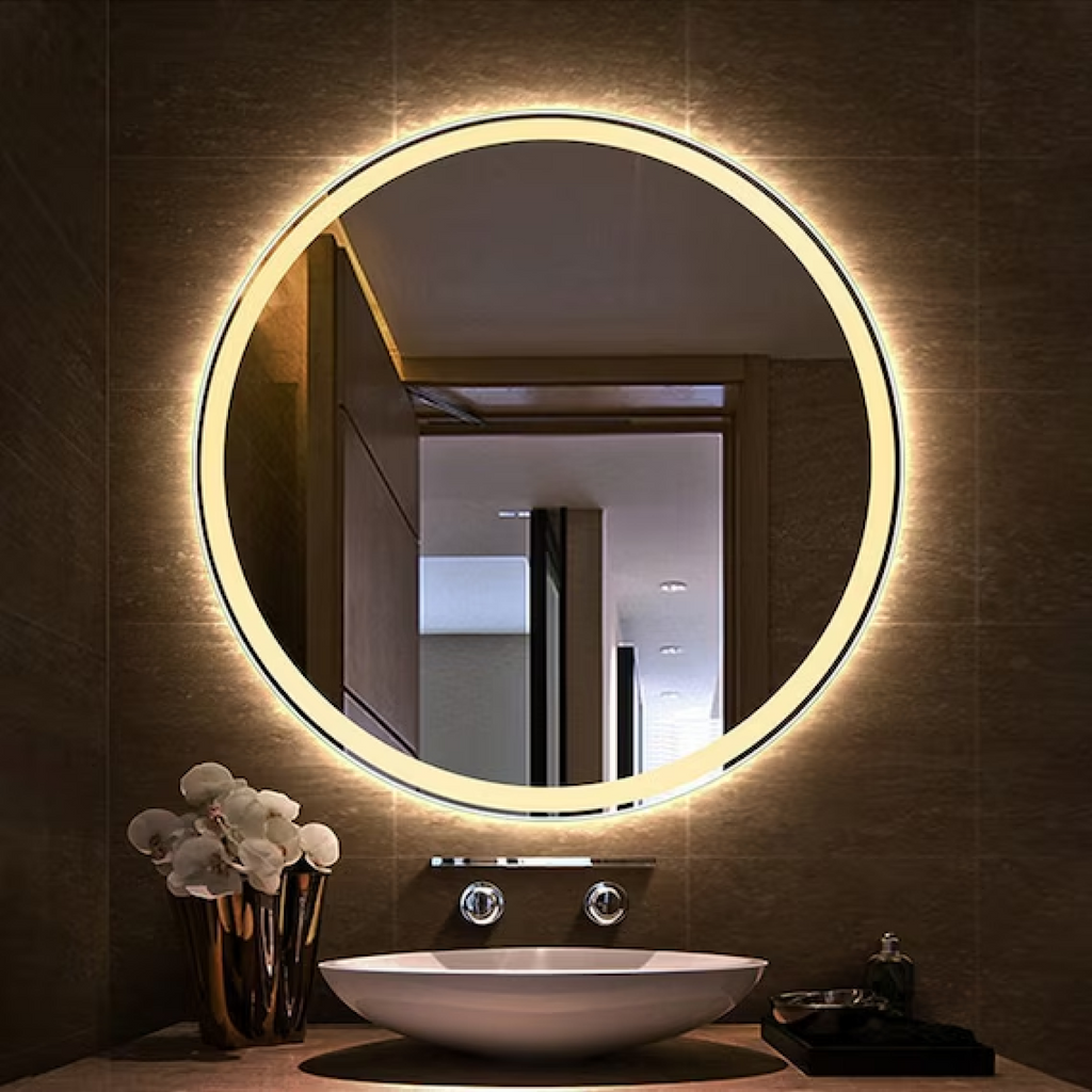 Pure Bath LED Anti-Fog Touch Sensor Bathroom On-Wall Round Ring Frameless Mirror