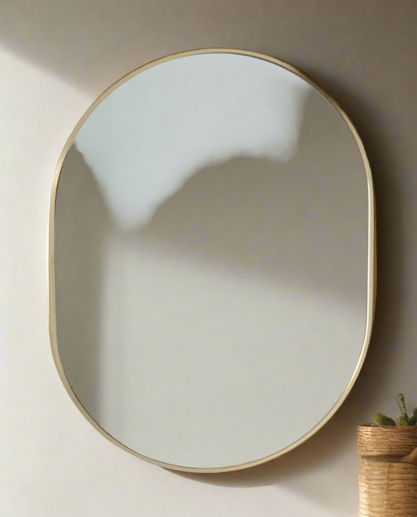 24" Bathroom On-Wall Oval Frame Brass Mirror 