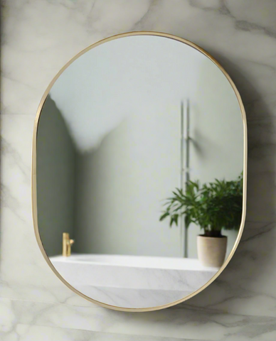 24" Bathroom On-Wall Oval Frame Brass Mirror 