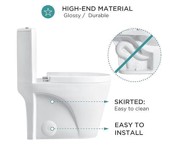 Dual-Flush Elongated One Piece Toilet Bowl - Soft Close Seat with High Efficiency Dual Flush in White - Hbdepot