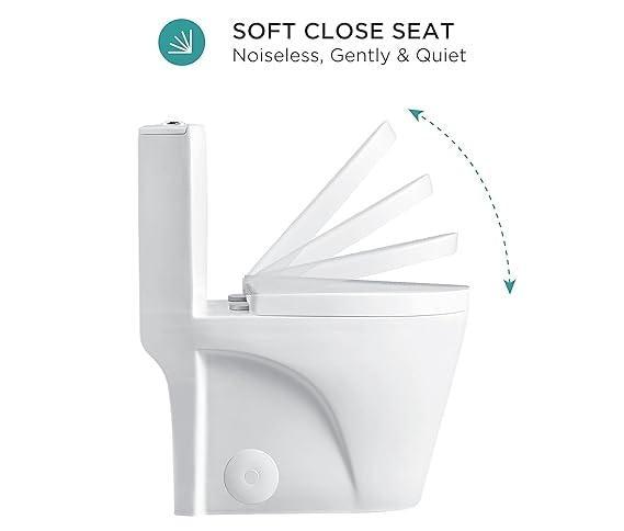 Dual-Flush Elongated One Piece Toilet Bowl - Soft Close Seat with High Efficiency Dual Flush in White - Hbdepot