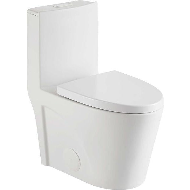 Dual-Flush Elongated One Piece Toilet Bowl - Soft Close Seat with High Efficiency Dual Flush in White - Hbdepot