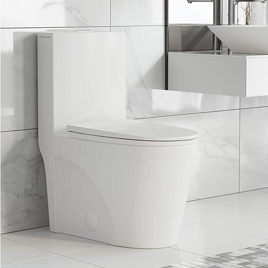 Dual-Flush Elongated One Piece Toilet Bowl - Soft Close Seat with High Efficiency Dual Flush in White - Hbdepot