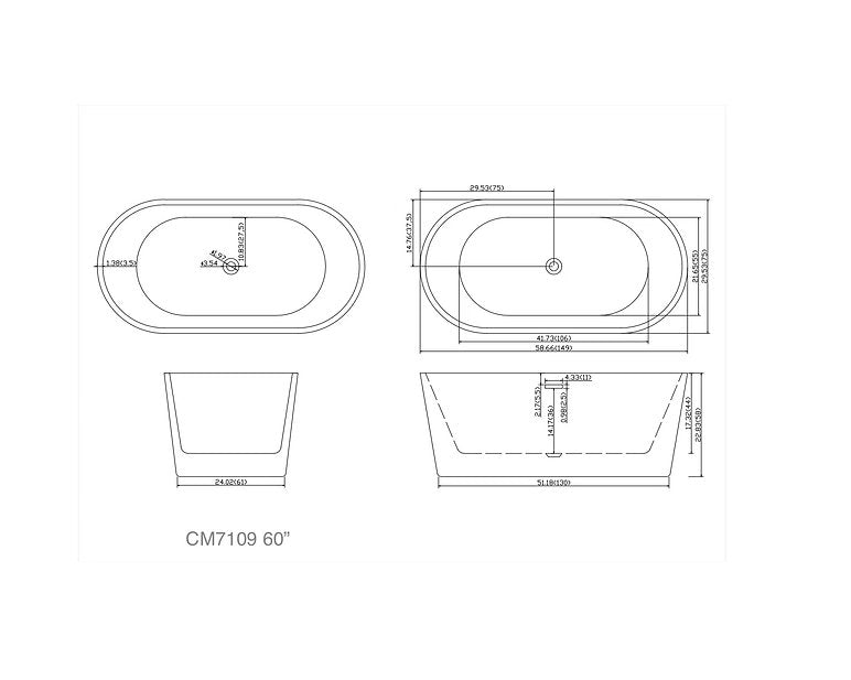 Pure Bath Free-Standing Bathtub Dimension